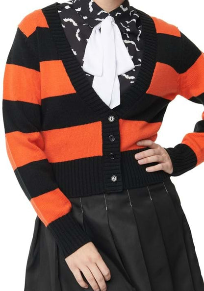 Unique Vintage Spooky Cat Striped Cardigan for Adults - US 3545