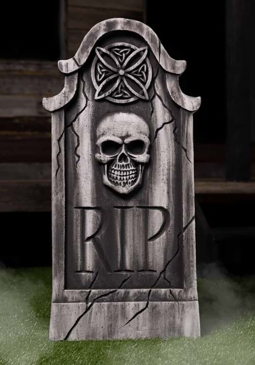 35.5-Inch Weathered Skull Tombstone Halloween Decoration - US 7488