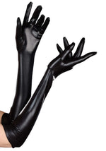 Wet Look Black Gloves for Women - US 3877