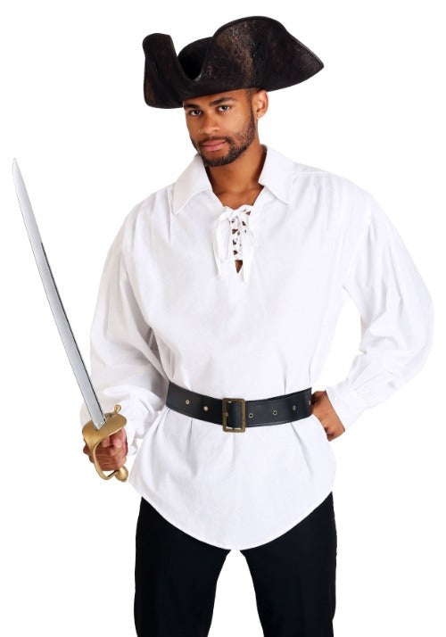 White Ruffled Pirate Costume Adult Shirt - US 6454