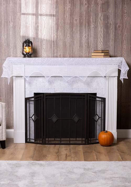 48-Inch White Spider Web Mantel Scarf Decoration - US 6055