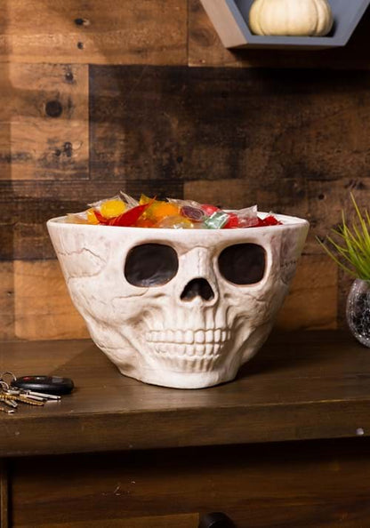 10-Inch Wide Skull Candy Bowl Decoration - US 0990