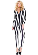 Women's Black and White Stripe Jumpsuit Costume - US 2148