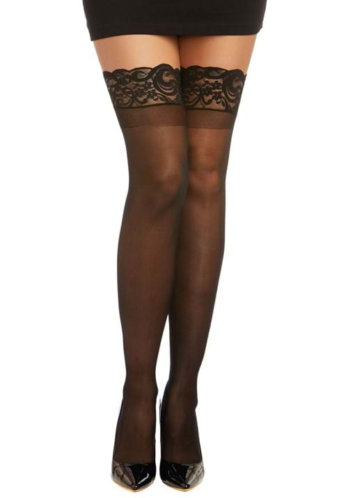 Women's Black Anti-Slip Thigh High Stockings with Lace Top - US 0655