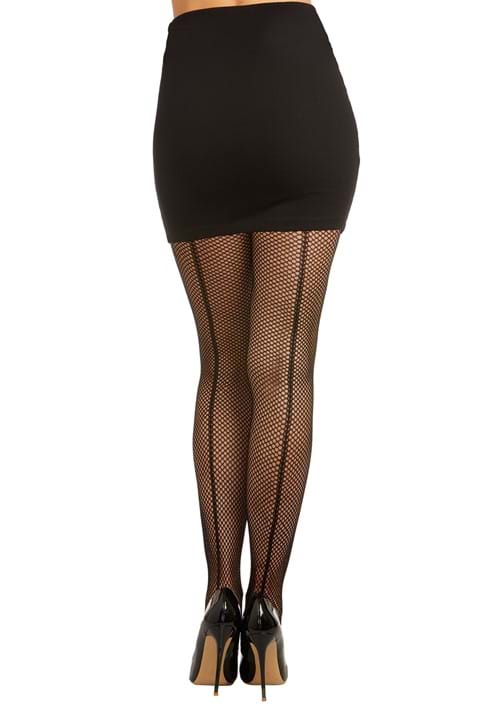 Adult Black Fishnet Pantyhose with Back Seam - US 7801
