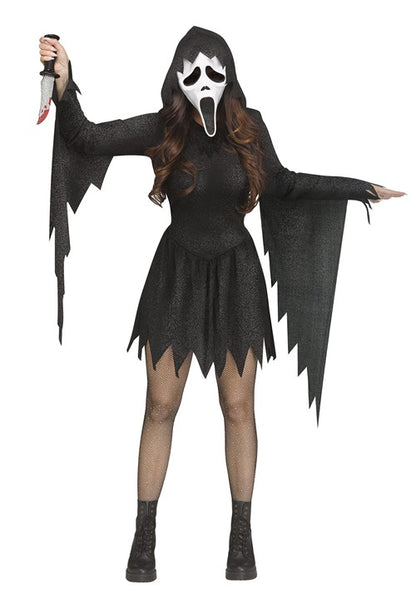 Women's Black Glitter Ghost Face Costume - US 4352