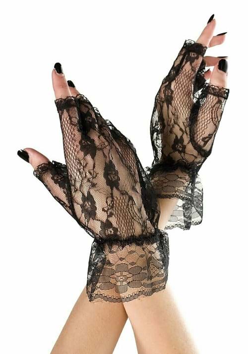 Women's Lace Cuff Black Gloves - US 4034