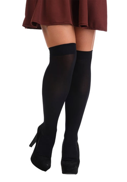 Women's Black Opaque Knee Highs Stockings - US 9471