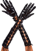 Black Patent Lace Up Gloves for Women - US 8737
