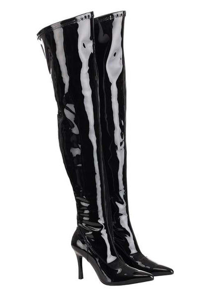 Black Patent Over the Knee Boots for Women - US 5251