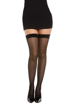 Women's Black Thigh High Fishnets with Back Seam and Bows - US 6497