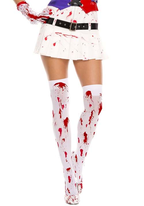 Blood Spatter White Thigh Highs for Women - US 7685