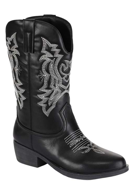 Faux Leather Black Cowgirl Boots for Women - US 8904