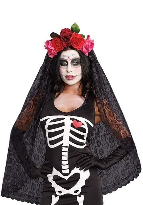 Day of the Dead Costume Headpiece for Women - US 8645