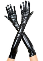 Extra Long Black Faux Patent Leather Gloves for Women - US 5435