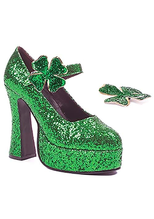 Women's Green Glitter Mary Jane Platform Shoes - US 0115