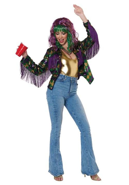 Mardi Gras Sequin with Fringe Trim Jacket for Women - US 3299
