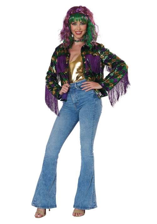 Mardi Gras Sequin with Fringe Trim Jacket for Women - US 3299