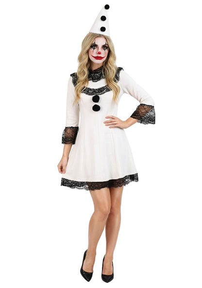 Women's Pierrot Clown Costume Dress - US 5029