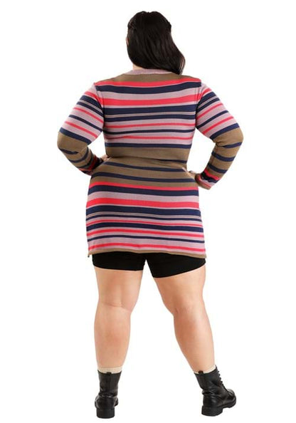 Plus Size Women's Astrid Striped Distressed Sweater Dress with Bike Shorts - US 1651