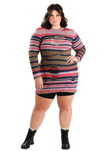Plus Size Women's Astrid Striped Distressed Sweater Dress with Bike Shorts - US 1651
