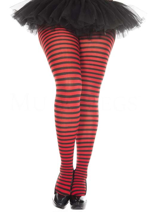 Plus Size Black and Red Striped Tights for Women - US 4438