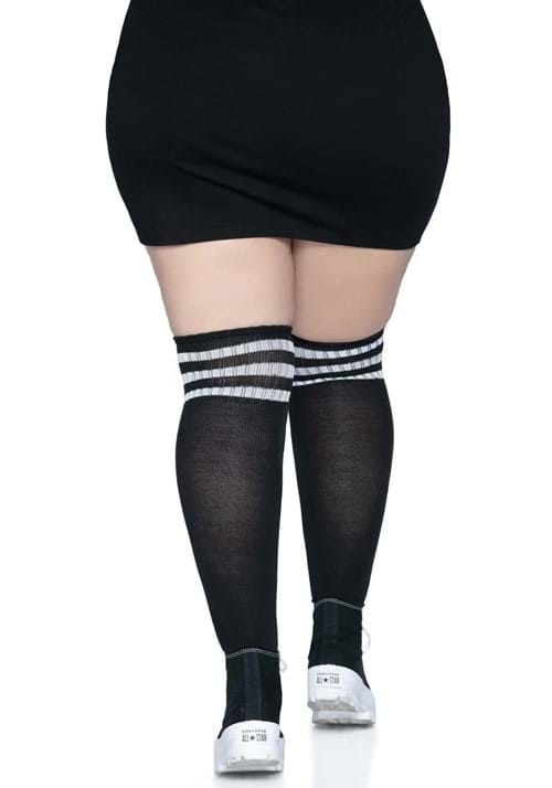 Women's Plus Size Black Athletic Socks with White Stripes - US 1952