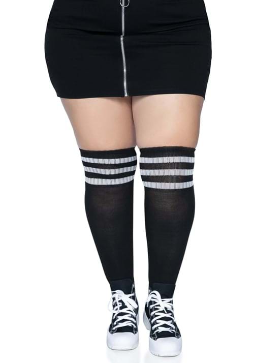 Women's Plus Size Black Athletic Socks with White Stripes - US 1952