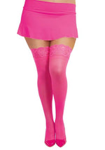 Plus Size Neon Pink Anti-Slip Thigh High Stockings with Lace Top for Women - US 5493