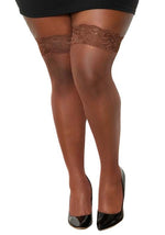 Women's Plus Size Espresso Fishnet Thigh High Stockings - US 4224
