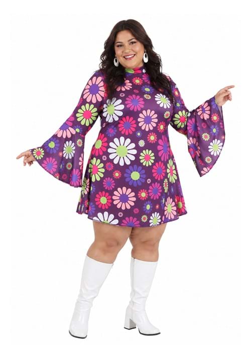 Plus Size Groovy Flower Power Costume for Women - US 3488