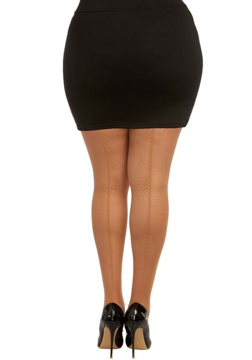 Plus Size Nude Fishnet Pantyhose with Back Seam for Women - US 2012