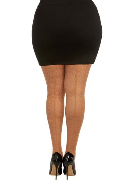 Plus Size Nude Fishnet Pantyhose with Back Seam for Women - US 2012