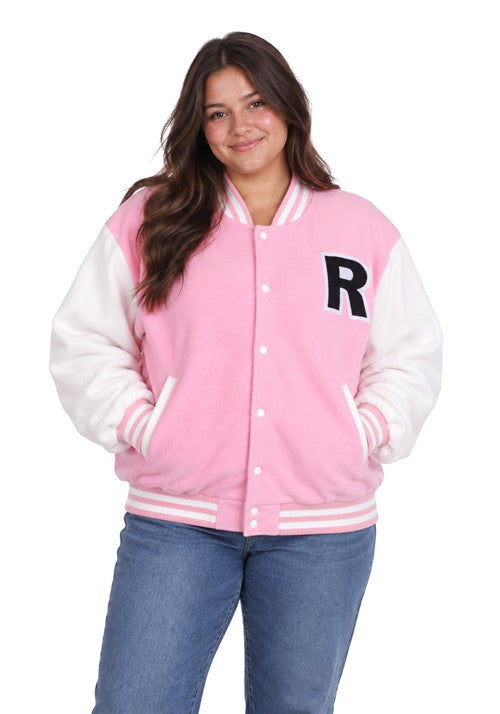 Plus Size Pink Letterman Jacket Costume for Women - US 3356