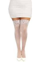 Plus Size White Anti-Slip Thigh High Stockings for Women - US 3402