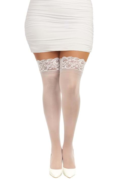 Plus Size White Anti-Slip Thigh High Stockings for Women - US 3402