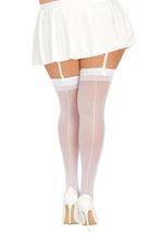 Plus Size White Thigh High Stockings with Back Seam for Women - US 8837