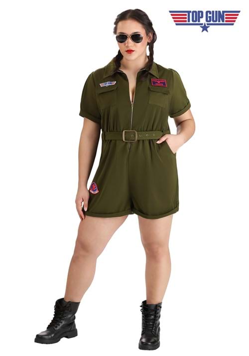 Plus Size Women's Top Gun Flight Suit Romper Costume - US 2107