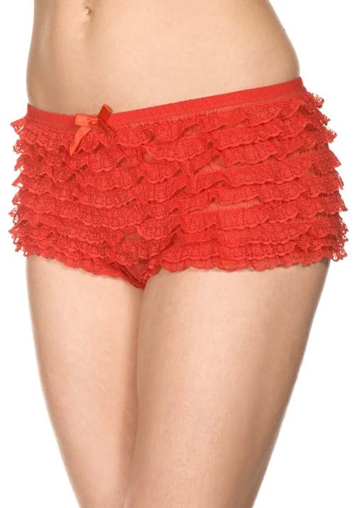 Red Micro Lace Ruffle Tanga Shorts for Women - US 9865