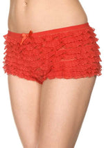 Red Micro Lace Ruffle Tanga Shorts for Women - US 9865