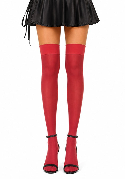 Women's Red Opaque Knee High Stockings - US 1969