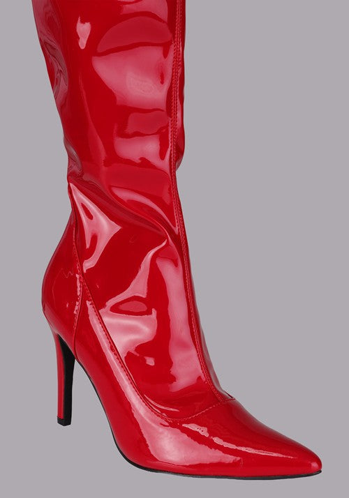 Women's Red Patent Thigh High Boots - US 2828