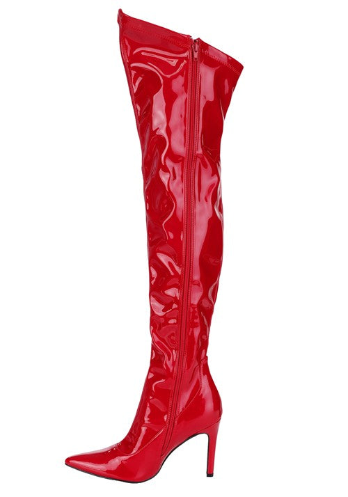 Women's Red Patent Thigh High Boots - US 2828