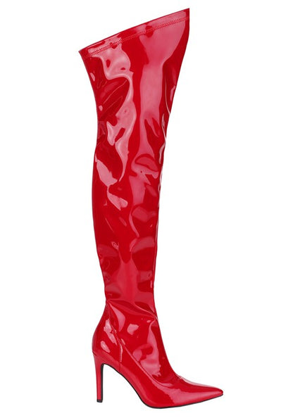 Women's Red Patent Thigh High Boots - US 2828