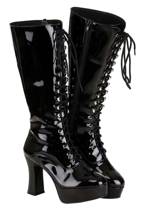 Women's Sexy Black Faux Leather Knee High Boots - US 7103