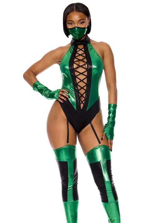 Sexy Green Video Game Kombat Fighter Costume for Women - US 1029