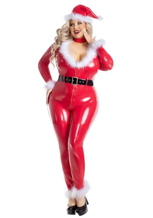 Plus Size Sexy Liquid Latex Santa Jumpsuit Costume for Women - US 7188