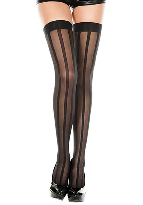 Sheer Stripe Black Thigh Highs Tights for Women - US 5264
