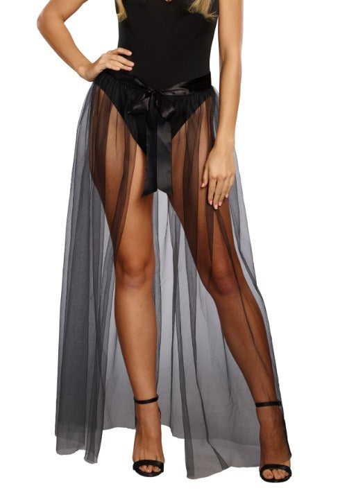 Sheer Tie-Front Black Skirt for Women - US 0592