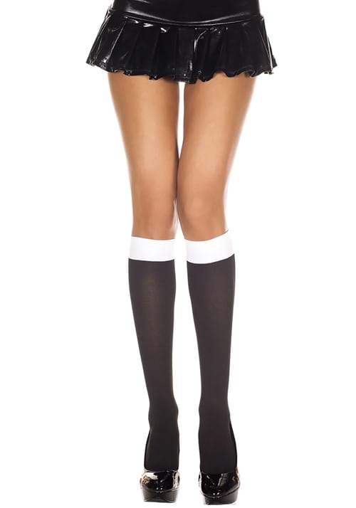 Women's Two Tone Black/White Opaque Knee High Stockings - US 0444